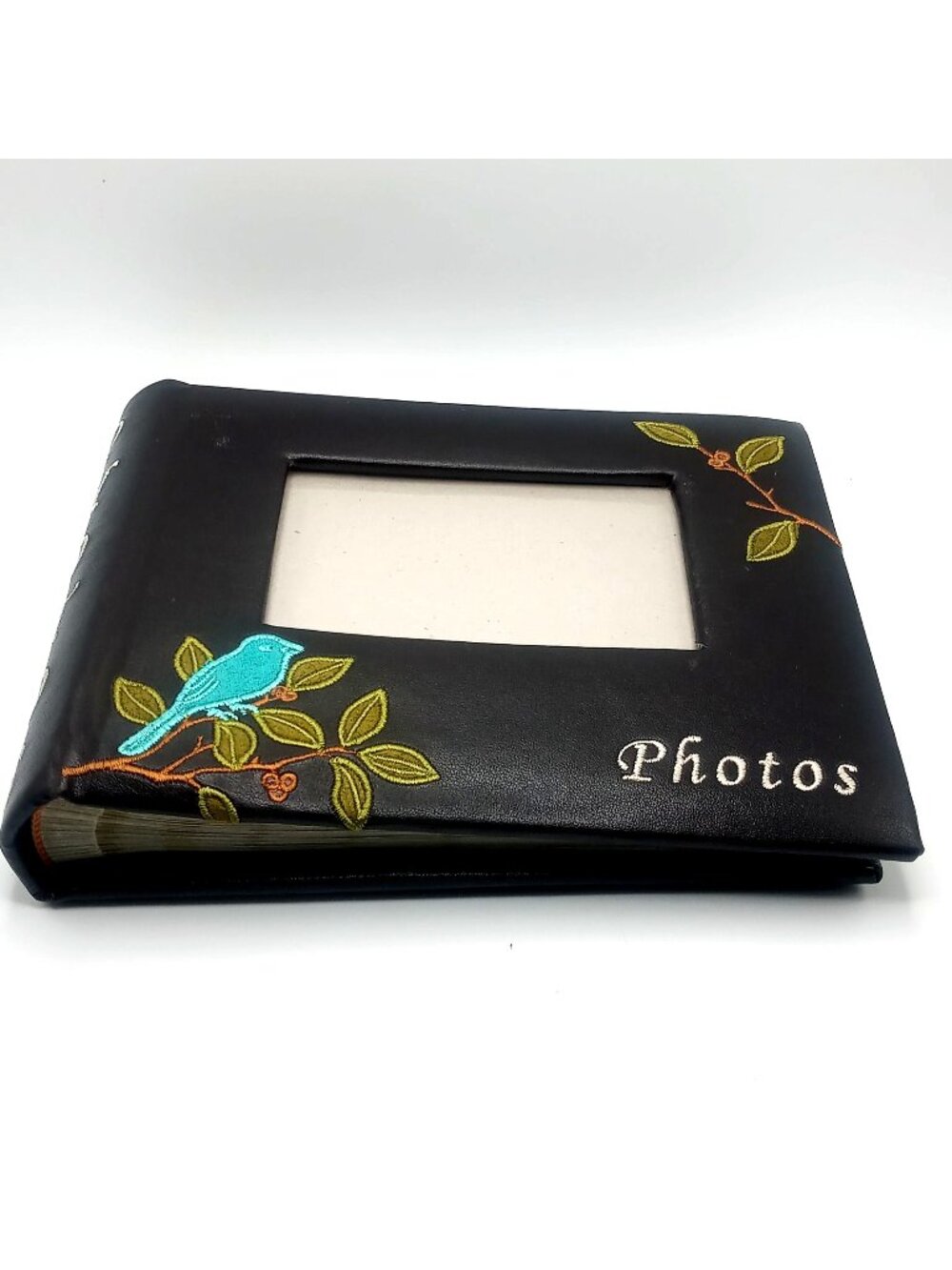Floral Embroidered Faux Leather Photo Album Bird Design Keepsake Book 80-6x4